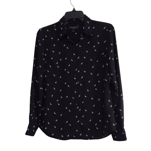 BANANA REPUBLIC Cute Llama Shirt‎ Blouse Top Classic Fit Size XS Novelty Print - Picture 8 of 8